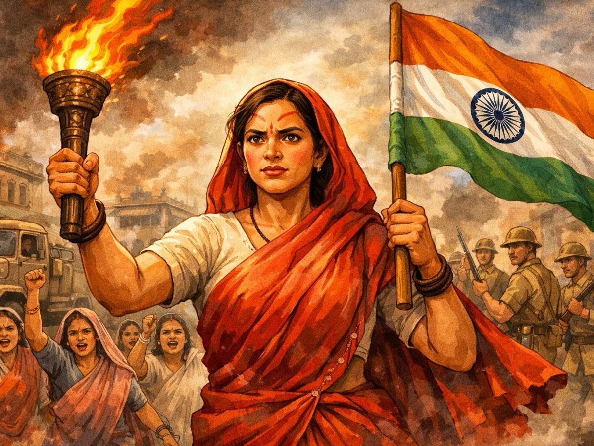 1942 के भारत छोड़ो आंदोलन में दलसिंहसराय की सुमित्रा देवी अंग्रेजों के खिलाफ महिलाओं का नेतृत्व करती हुईं (Symbolic Image)