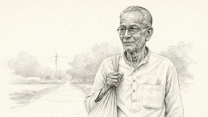 खादी पहने गांधीवादी ब्रज मोहन शर्मा, कंधे पर झोला लिए