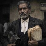 रामलषण सिंह समस्तीपुर कचहरी के बाहर झोला और कानून की किताब के साथ बैठे हुए