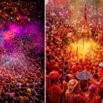 वृंदावन होली के दौरान बांके बिहारी मंदिर की भीड़